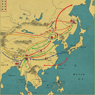 AI generated map of Asia showing flow of people between various countries