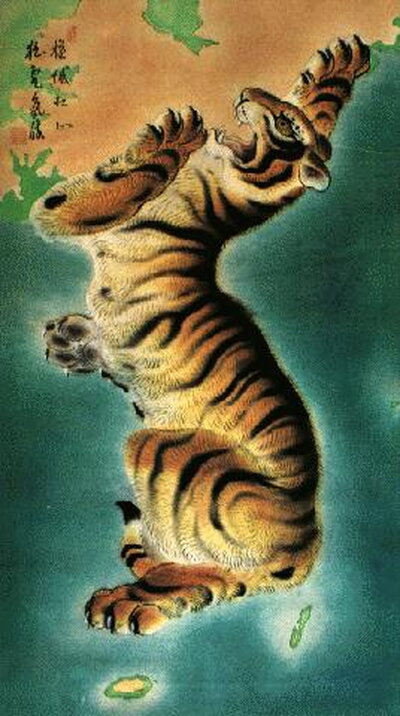 Korean Peninsula depicted as a tiger